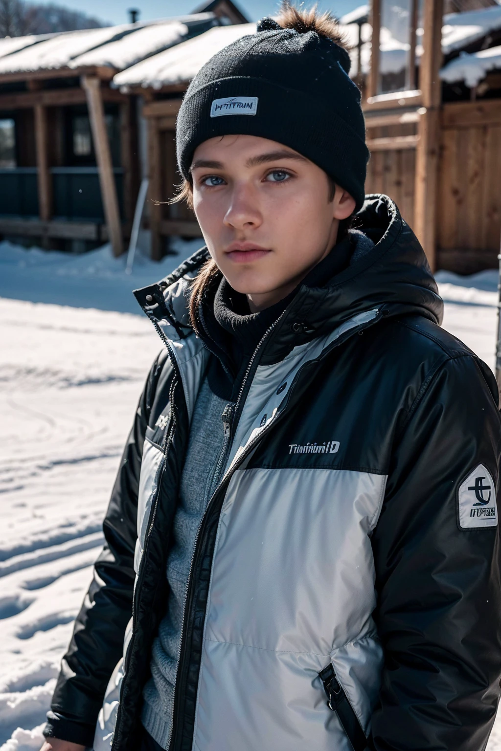 1boy wearing on a snowy ski piste, hyperrealism, highly detailed background, 8k uhd, dslr, soft lighting, high quality, film grain, Fujifilm XT3, HD, Sharp, OverallDetail, 3d, oc rendering, unreal engine, detailed face, detailed skin, detailed eyes, realistic,