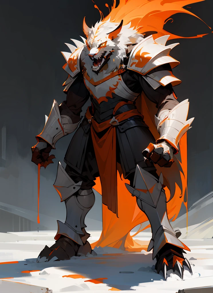 1Big whiteorange royal tigerhuman, scarry,red blood ,big claw, hunger, frozen blackground, stronger, animal, stand on to legs, big, old,snow cloth, lycan, fantasy, wearing armor coat,