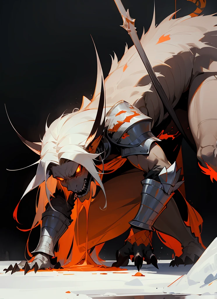 1Big whiteorange royal tigerhuman, scarry,red blood ,big claw, hunger, frozen blackground, stronger, animal, stand on to legs, big, old,snow cloth, lycan, fantasy, wearing armor coat, 