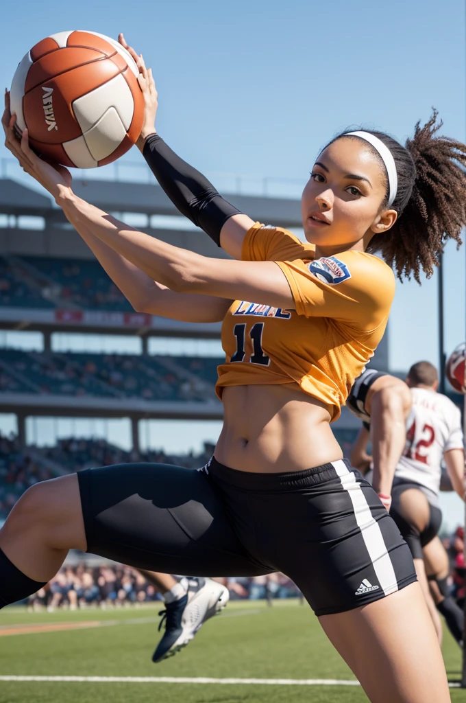 An image that has to do with football, volleyball and basketball