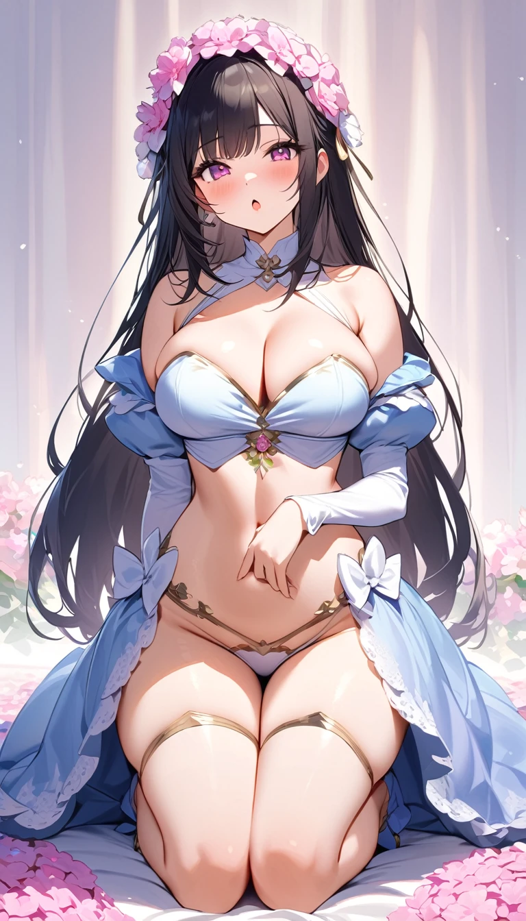 {{{{{16k,Ultra High-resolution realistic romantic photo of neat kneeling Girl in loungewear as a pure embarrasslng virgin as pretty as a actress in the flower field, The way she embarrassed herself is adorable, she transforms into a cute girl of third ranks higher and radiates glowing charm, expressing femininity all over her body while being made into an adult, The more shy she is, the smaller and neatly her face becomes}}}}},{{Extremely detailed}},{{{{{dye her cheeks flush and integrated her head pure small, thick lips, Enchanting thick gross idol's Lips}}}}},{{{{{the best glossy bang neat straight virgin hair}}}}},{{{{{She get more attractive and smoother her body, The bigger her tits get, the thinner her bare waist gets, her breasts have become large, soft, and cleavage-like as she's carefully rubbed them, She's trying to make a cleavage with her hands over her growing tits, she is transformed into a pure virgin, and her expression and appearance are transformed into that of a pure, unused virgin, so clean and pure, Her tits are so fluffy that they overflow if not lifted up, and are depicted in great detail}}}}}