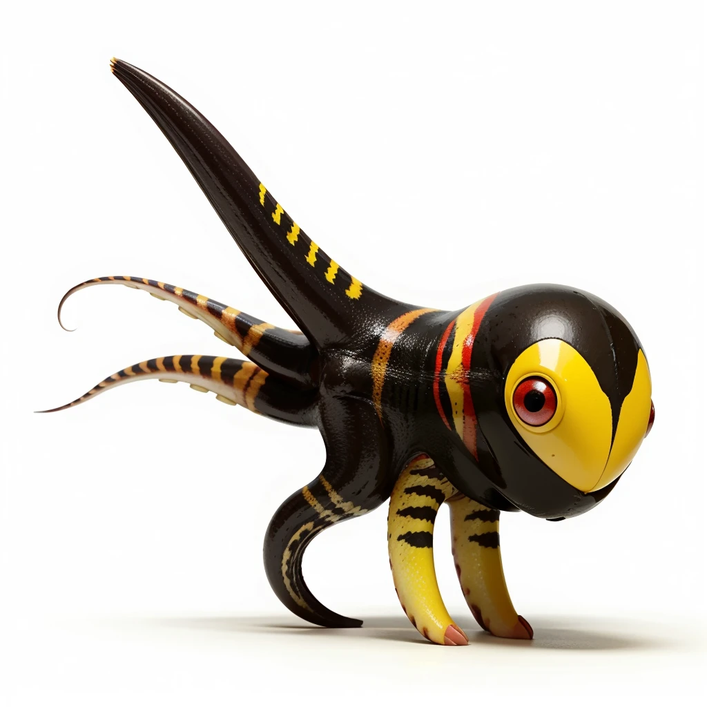 Big Animaly, has red stripes on his skin, yellow eyes, squid mixed with atom, Grassroots, no background