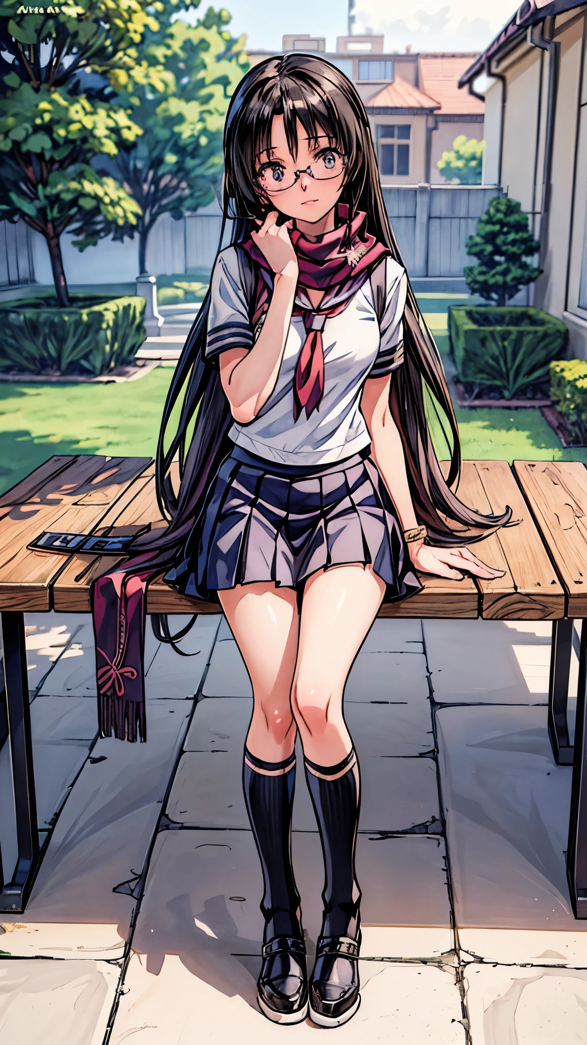 (highest quality,4K,8K,High resolution,table top:1.2), super detailed, (realistic,photorealistic,photo-realistic:1.37), ((full body)),(one 17 years old girl),(Glasses Girl),(rage),(Perplexed),(black hair),(long hair),((school-uniform)),(Scarf),(high socks), (pumps),(have a school shoulder bag),beautiful and fine eyes, beautiful detailed lips, highly detailed eyes and face, long eyelashes, realistic anime 3D style, Smooth anime CG art,Moe anime art style, photorealistic rendering of an anime girl,Cute anime girl visuals, realistic young anime girl, girl fan art, Created by Anime Artist Waiting to start