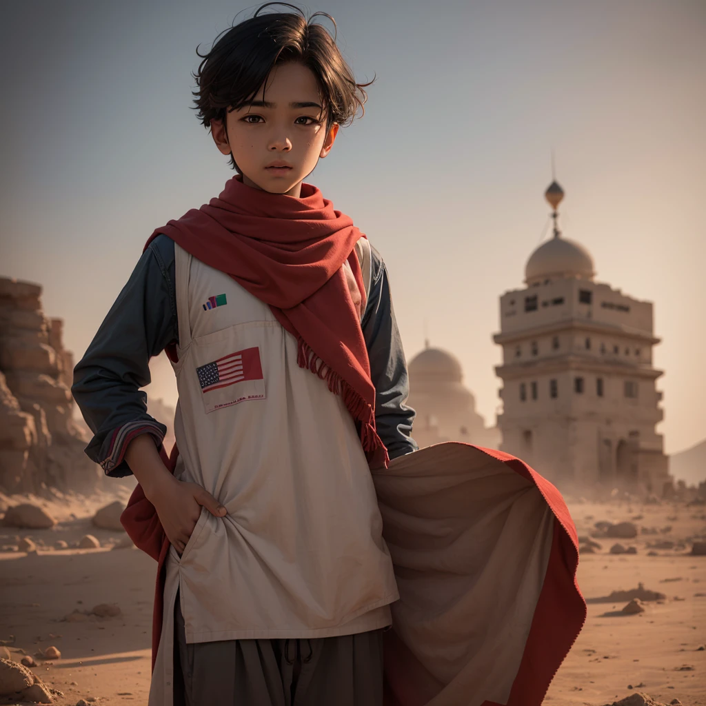 A boy wearing flag of the Balochistan Taimoor 10 written on the Back