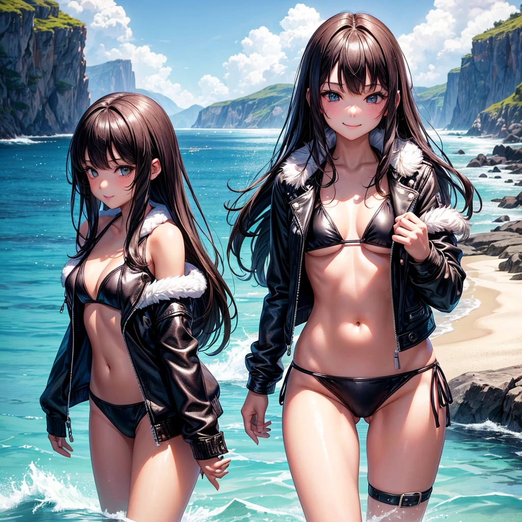 middle School girls,smile,Beautiful girls,The best quality to get you horny,Perfect Girl,Super cute girl,Swimwear,bikini,leather jacket,Ocean,fur jacket,Long Hair、She has her bangs down,Ultra HD,Young girl,Sex,Naughty Girls,Blowjob,Full body image,Absurd,Beautiful girls,