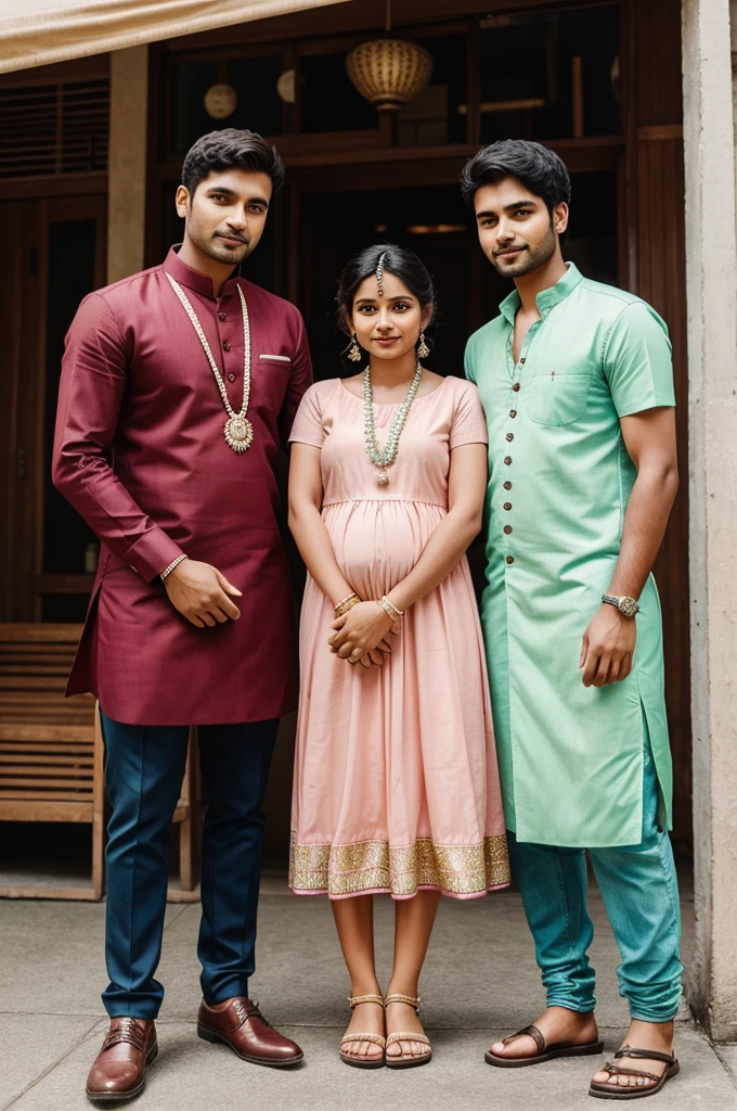 A couples with a baby girl standing
The man is a normal dress wife is modern dress
Behind them a man and girl standing and looking them
Man with modern dress girl is indian traditional