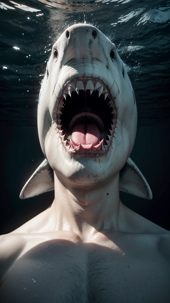 Big white shark inside the dark sea