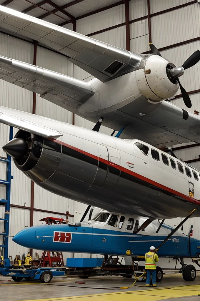 Image of an airplane propeller being replaced]