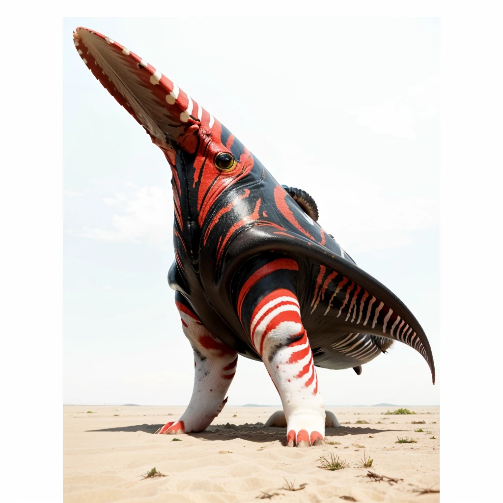 Big Animaly, has red stripes on his skin, yellow eyes, squid mixed with atom, Grassroots, no background