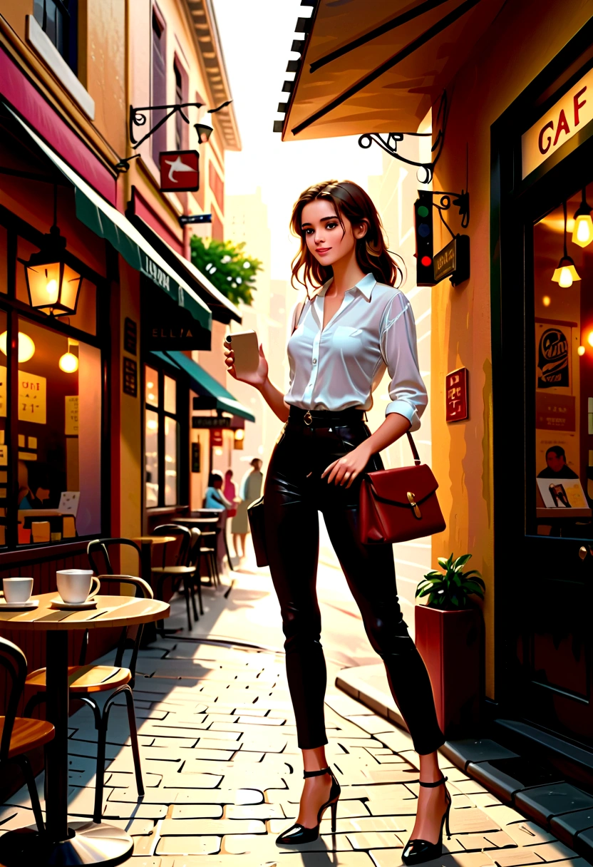 A beautiful young fair girl wearing a long gown enjoying rain in a road in rainy night her long brown hairs waving street lights were lightening animated drawing