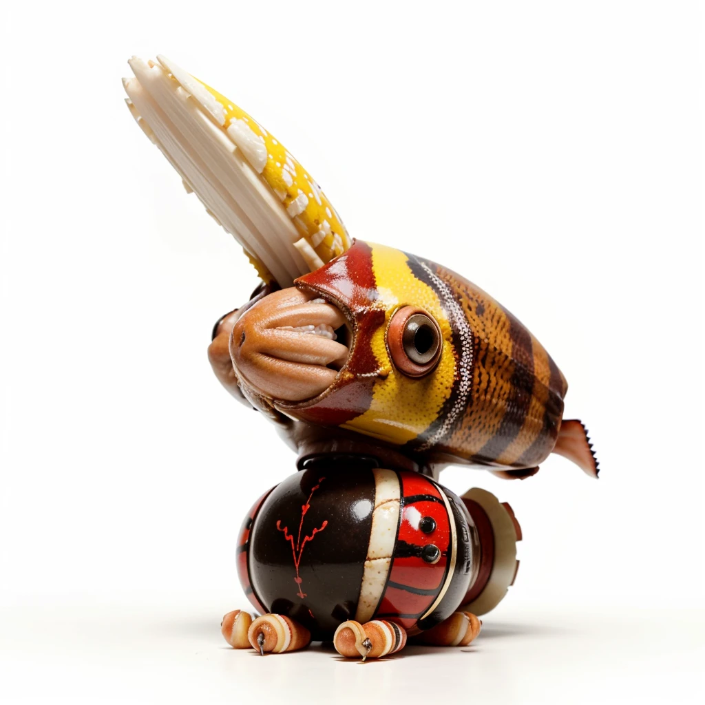 Big Animaly, has red stripes on his skin, yellow eyes, squid mixed with atom, Grassroots, no background
