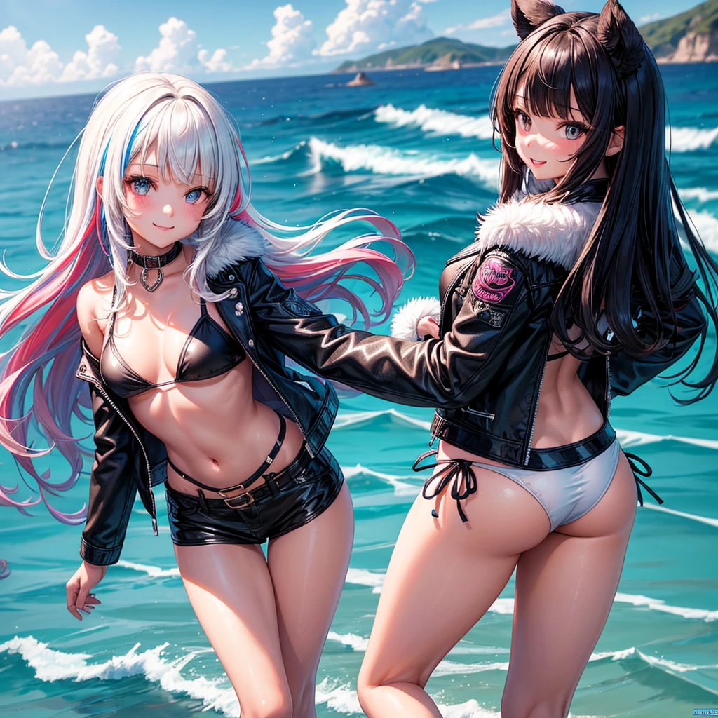 middle School girls,smile,Beautiful girls,Horny girl,Best Quality,Perfect Girl,Super cute girl,Swimwear,bikini,leather jacket,Ocean,fur jacket,Long Hair、She has her bangs down,Multi-colored hair,Ultra HD,Young girl,Sex,Naughty Girls,Blowjob,Full body image,Absurd,Beautiful girls,