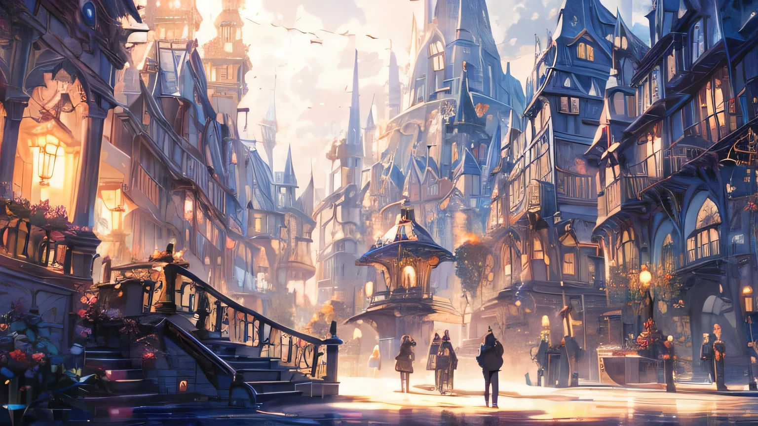 haze, Thomas Kinkade, Aaron Wiesenfeld、Beksinki、Adrian Eversen、Gedimins Plankevicius、Escher, Intricately refined textures, Matte painting details, Deep Color, wonderful, Intricate details　young wizards at the Royal Academy of Magic using 