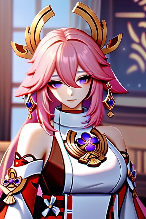 ((Лучшее качество)), ((шедевр)), (подробный), 1girl, yae miko\(genshin impact\), pink hair, brai