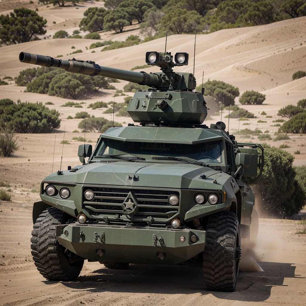 Draw a military armored vehicle, Have a small rocket launcher mounted on it.