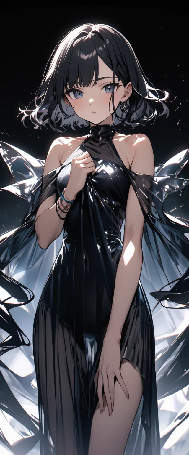 Black hair medium wave　Swimwear　See-through　girl　Perfect hands　