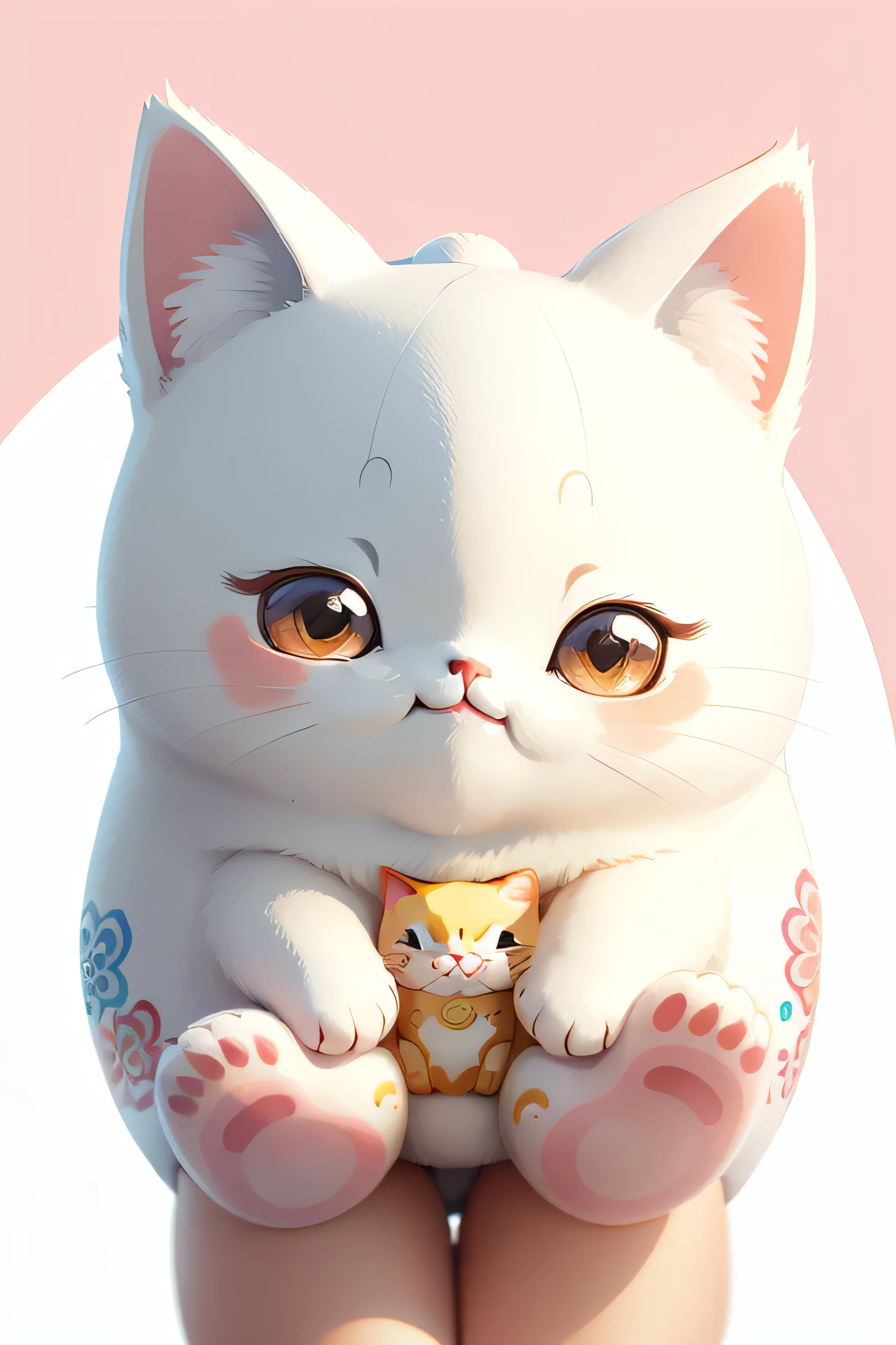 watercolor vector illustration of smiling cute kawaii maneki neko summer vibes white background for shirt design