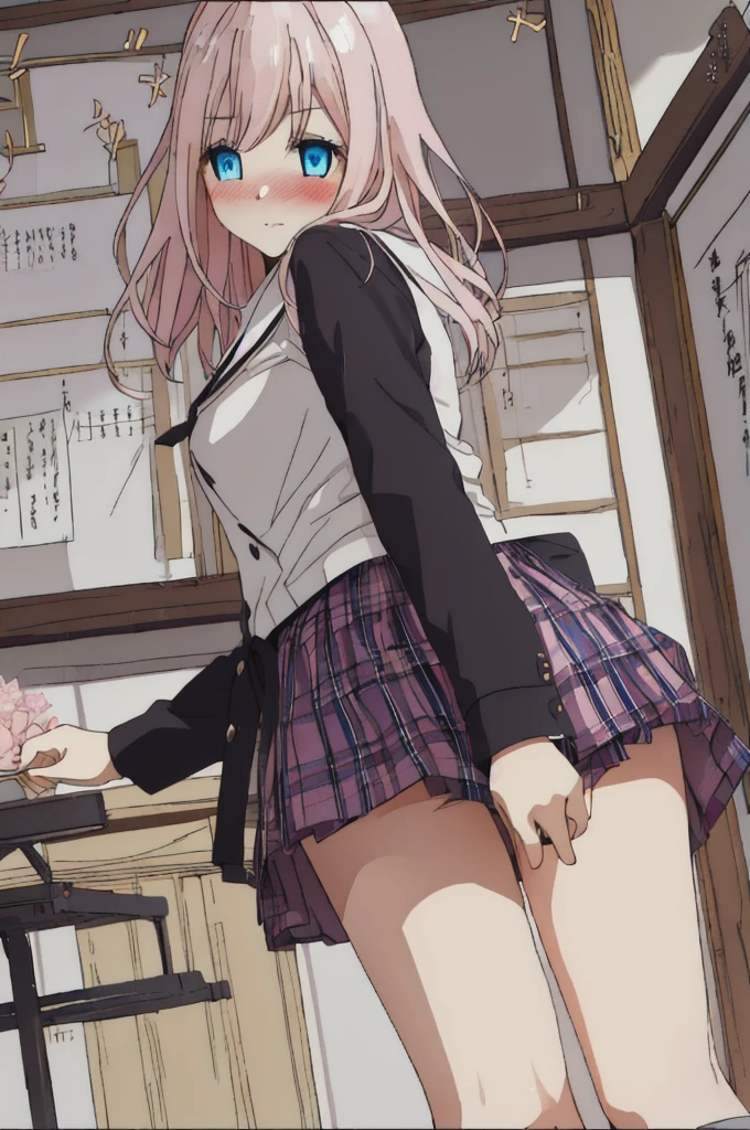 Backwards、Showing panties、Black Skirt、Blushing、Pink Hair、blue eyes、Pull up your skirt、high school girl、Japanese 、classroom、Blushing、Embarrassed、Glamorous expression、Pull up your skirt、Showing panties、Showing panties、Blushing、Glamorous expression、Pull up your skirt