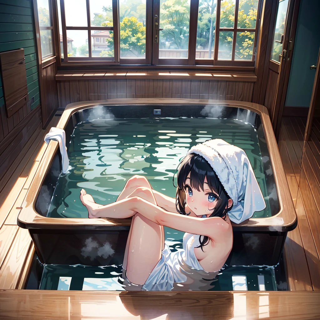 {{{Best quality}}}, {{Very detailed, very detailed face, very detailed beautiful eyes,}}, {Illustration}, {{Very delicate and beautiful}}, Large bath ( Bath large enough to accommodate many people, huge public bath, extremely spacious), 1 girl (small build, short limbs, 8 year old girl), round face, completely naked, with a towel wrapped around her head), bare feet (baby face 1.2), bath A girl is doing a piledriver on the flooring of the venue, the men pick her up and insert their dicks into her pussy, they push her up violently, a low angle full body shot, composition (ekiden))