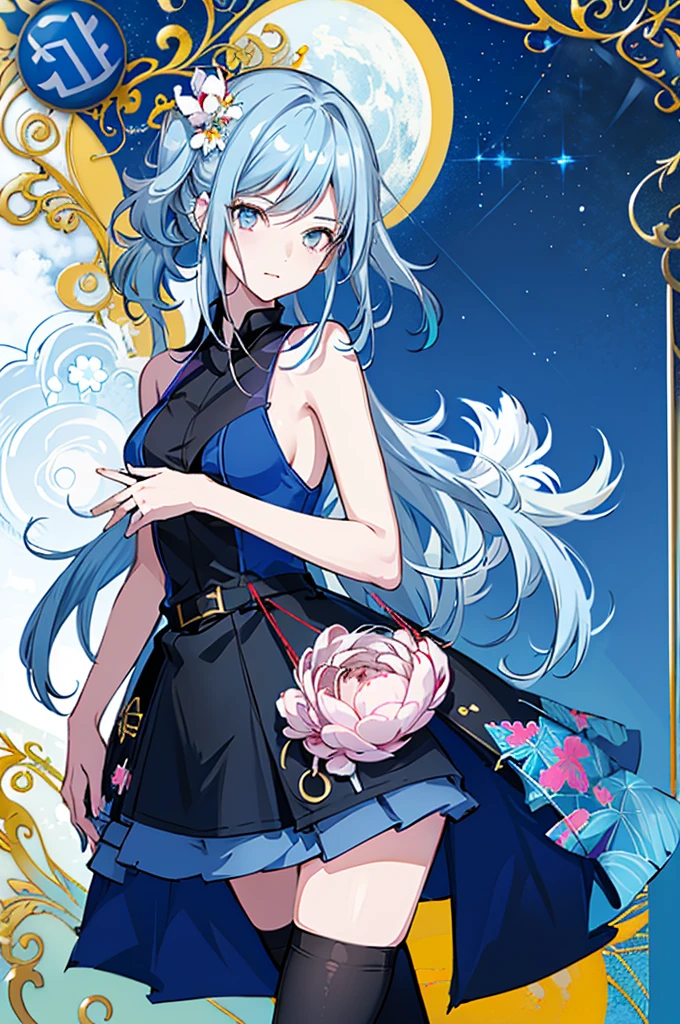 1girl, solo, outdoors, long hair, holy place, Original,(Illustration:1.1),(Best Quality),(masutepiece:1.1),(the Extremely Detailed CG Unity 8K Wallpapers:1.1), (Colorful:0.9),(mid-shot:0.95),(extremely detailed beautiful face),(Solo:1.2), (girl),(((Lori))), (Detailed beautiful eyes:1.15), (Beautiful face:1.15), (Glowing blue eyes:1.25////),(((sky blue Long Hair))),(two side up),(+perfect hand+:1.21),(Draw illustration of Japan priestess costume),(slender),(White pleated skirt),(Gothic),((black thighhighs)),(frilld),(Beautiful Slender Lolita Girl),hallowween,standing, girl,10 years old, girl,foggy place,vampire,sky blue hair,(((full body,whole body))),