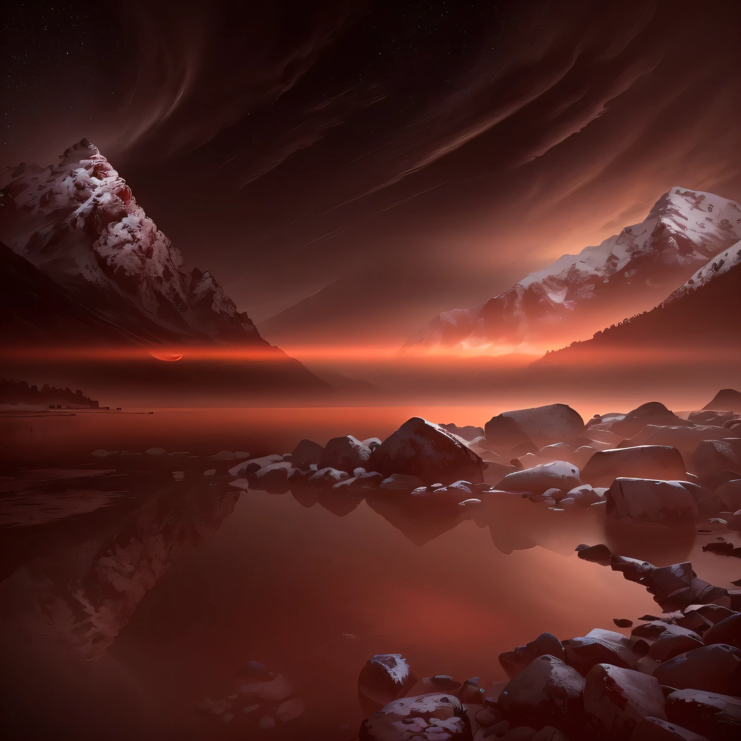 Arafud Mountains landscape with lake and rocks, 4k greyscale hd photography, Calm Emotions, inspired by Darek Zabrocki, ryan dyar, smooth reflections, nicolas delort, wayne barlowe pierre pellegrini, New Zealand, Black and White Photography, author：Andrew Geddes, Inspired by Ansel Adams, ansel ]