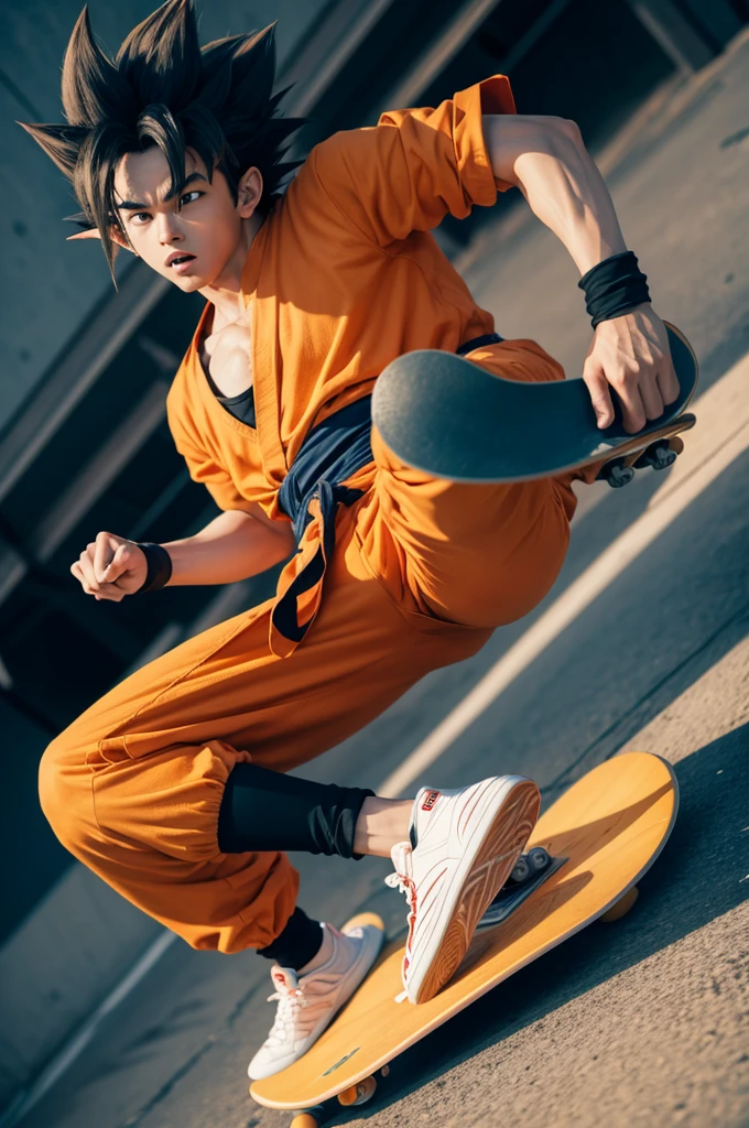 Goku riding a skateboard