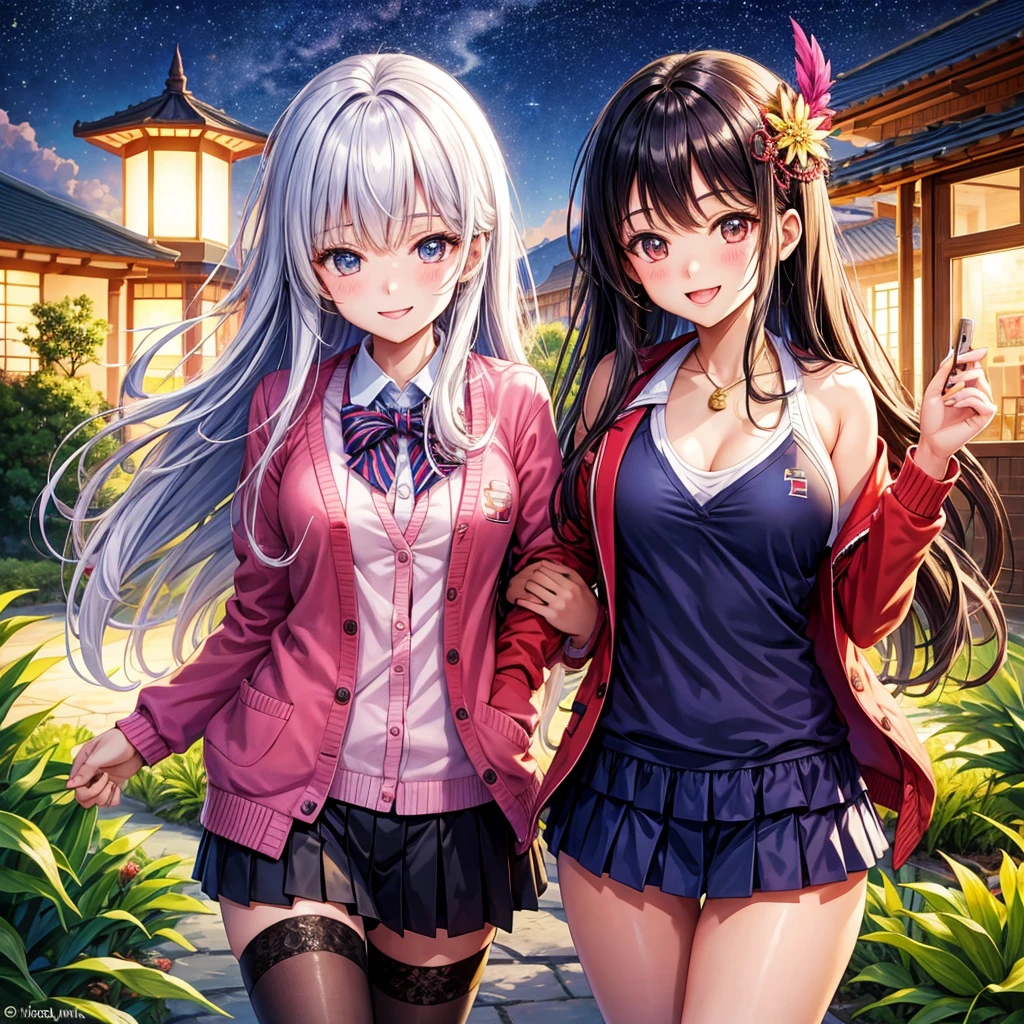 best quality,,smile,blazer,swimsuit,nepal,middle School girlultiple girls are depicted,harem,idol group,starry sky background,photo shoot,long hair,wearing a cardigan,beautiful girlの国,girl's paradise,highest quality,big breasts,leather jacket,happy girl,horny girl,blue eyes,perfect face,standing position,She has her bangs down,fur jacket,Beautiful eyes,smooth hair,perfect eyes,beautiful girl,Angel Girl,multicolored hair colors,naughty girl,beautiful,High-dimensional beautiful girl,Multidimensional beautiful girl,gathering,Group、,classroom,School,