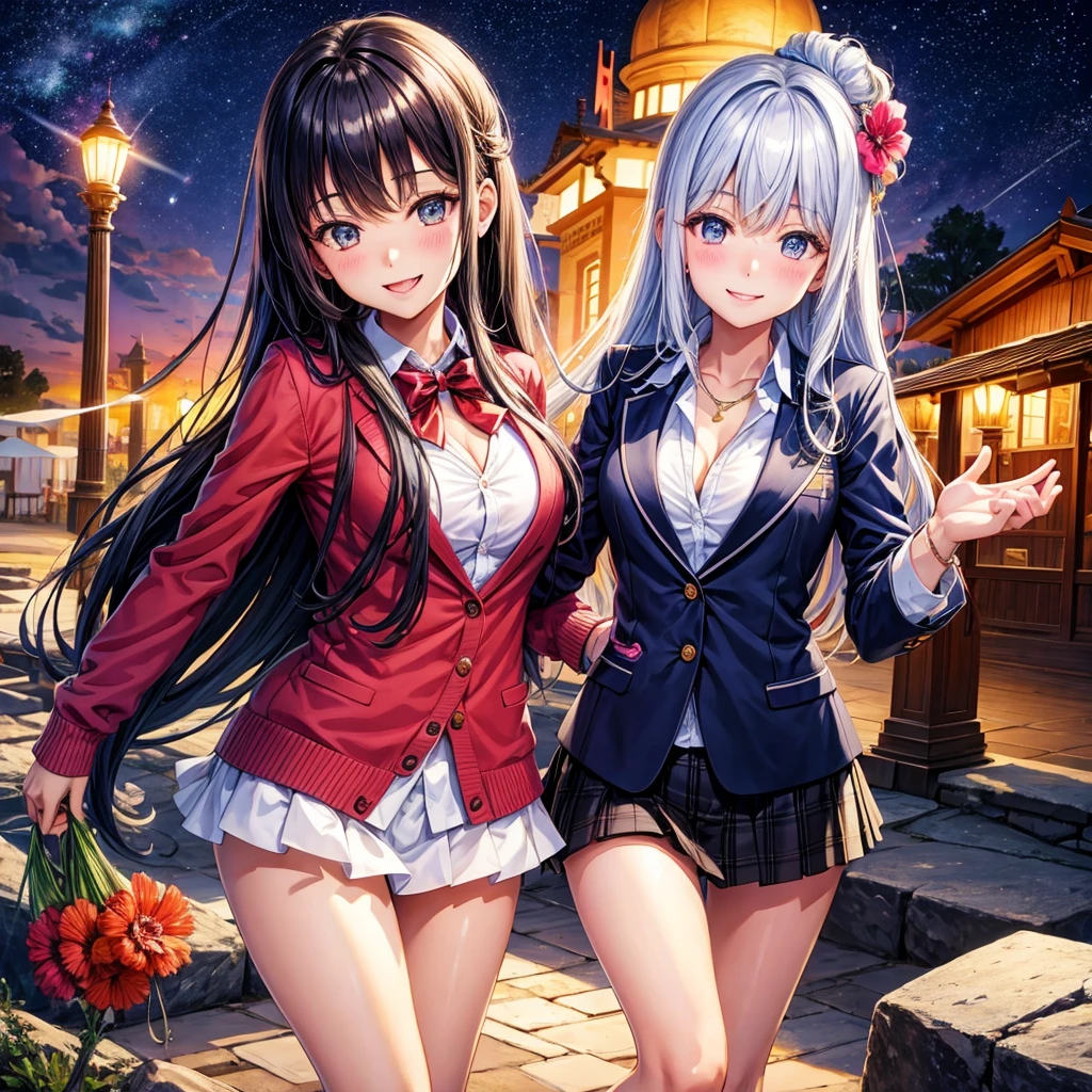best quality,,smile,blazer,swimsuit,nepal,middle School girlultiple girls are depicted,harem,idol group,starry sky background,photo shoot,long hair,wearing a cardigan,beautiful girlの国,girl's paradise,highest quality,big breasts,leather jacket,happy girl,horny girl,blue eyes,perfect face,standing position,She has her bangs down,fur jacket,Beautiful eyes,smooth hair,perfect eyes,beautiful girl,Angel Girl,multicolored hair colors,naughty girl,beautiful,High-dimensional beautiful girl,Multidimensional beautiful girl,gathering,Group、,classroom,School,