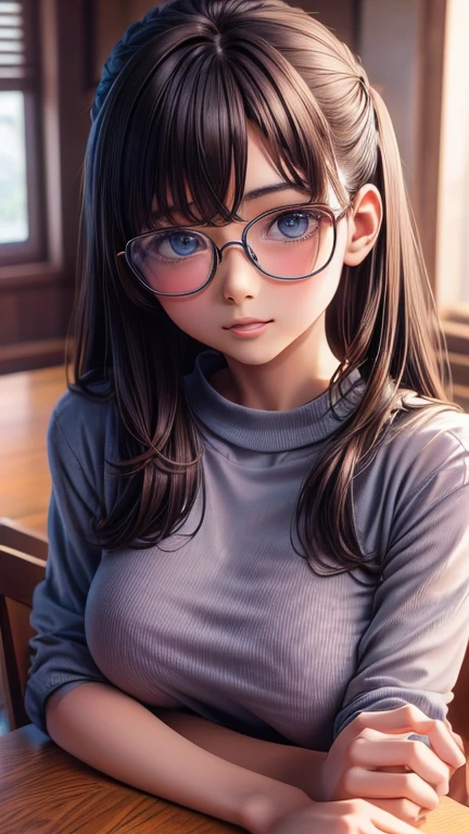 View your viewers,Leaning forward,(Random cute clothes),(Random Animation Pose),(Thin type),(Large Breasts),(Random hairstyle),(Best image quality, (8K), Ultra-realistic, 最high quality, high quality, High resolution, high qualityの質感, Attention to detail, Beautiful details, Fine details, Highly detailed CG, Detailed Texture, Realistic facial expressions, masterpiece, in front),(Wear glasses:1.1)