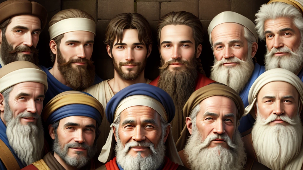 Abraham, Isaac, Jacob, Moses, Aaron, Joseph, David. Smiling at the camera