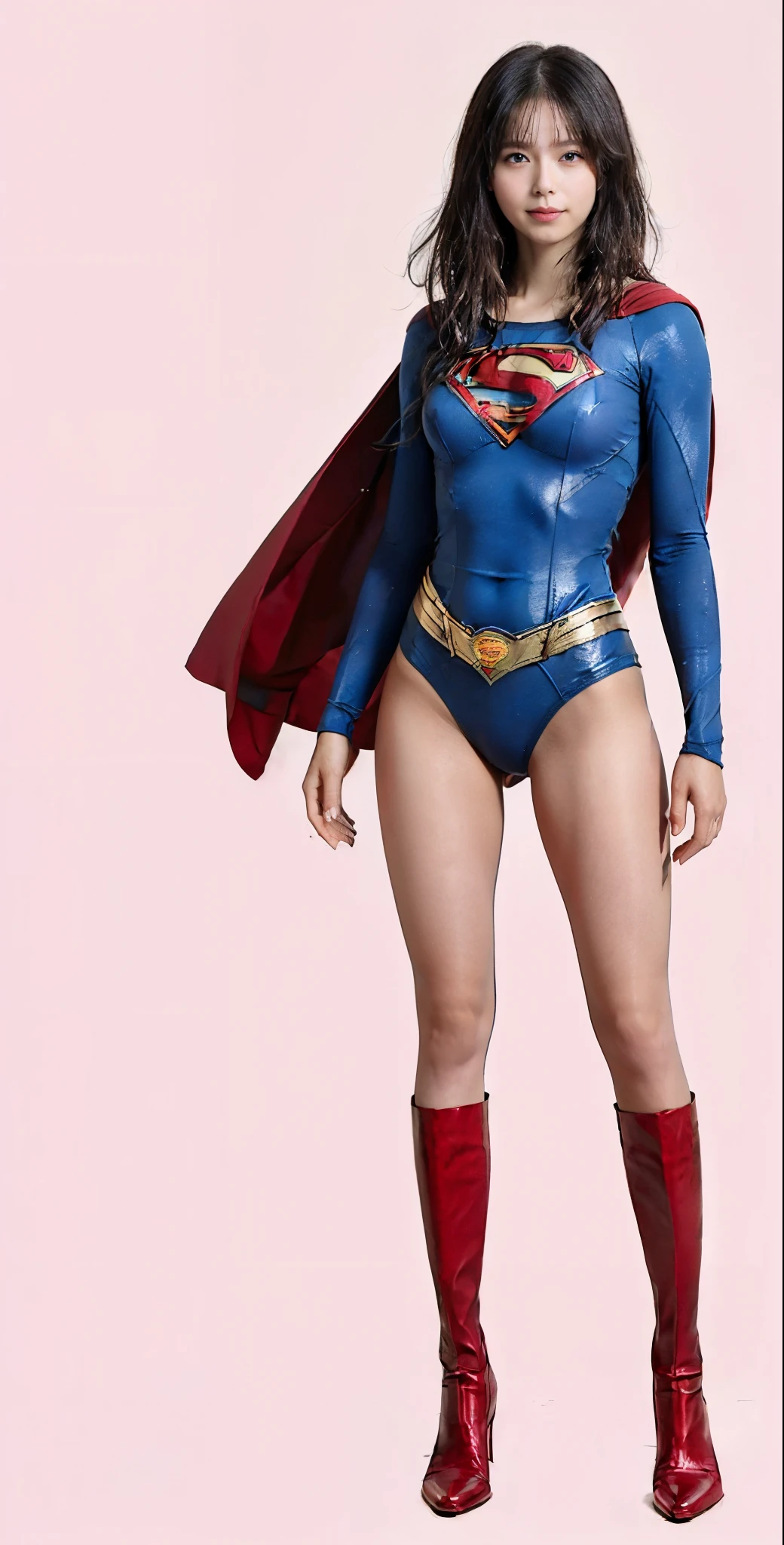 No background、(((Beautiful legs in black tights.)))、(((Legally express the beauty of your smile)))、((((Make the most of your original images)))、(((Supergirl Costume)))、(((Beautiful very short hair)))、(((suffering)))、(((Please wear black tights....、Wear red boots)))、((Best image quality、8K))、((Highest quality、8K、masterpiece:1.3))、(((Preserve background )))、Sharp focus:1.2、Beautiful woman with perfect figure:1.4、Slim Abs:1.2、Wet body:1.5、Highly detailed face and skin texture、8K