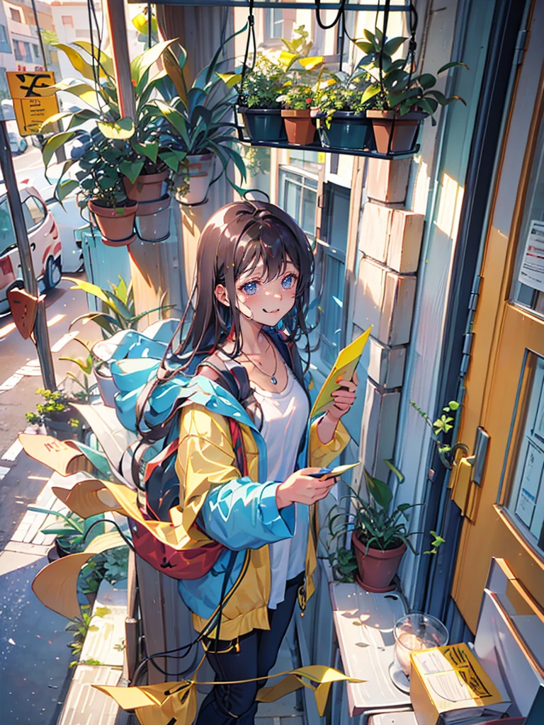 Greeting with a friendly smile, Many pendant lights, Foliage plant, Lots of windows