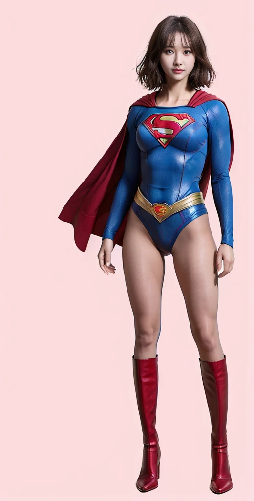 No background、(((Beautiful legs in black tights.)))、(((Legally express the beauty of your smile)))、((((Make the most of your original images)))、(((Supergirl Costume)))、(((Beautiful very short hair)))、(((suffering)))、(((Please wear black tights....、Wear red boots)))、((Best image quality、8K))、((Highest quality、8K、masterpiece:1.3))、(((Preserve background )))、Sharp focus:1.2、Beautiful woman with perfect figure:1.4、Slim Abs:1.2、Wet body:1.5、Highly detailed face and skin texture、8K
