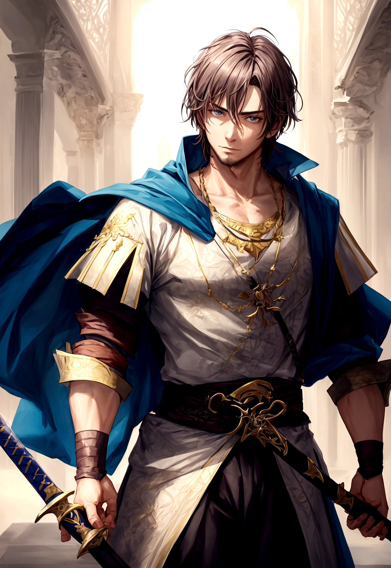 A man holding a sword,There are many beauties behind