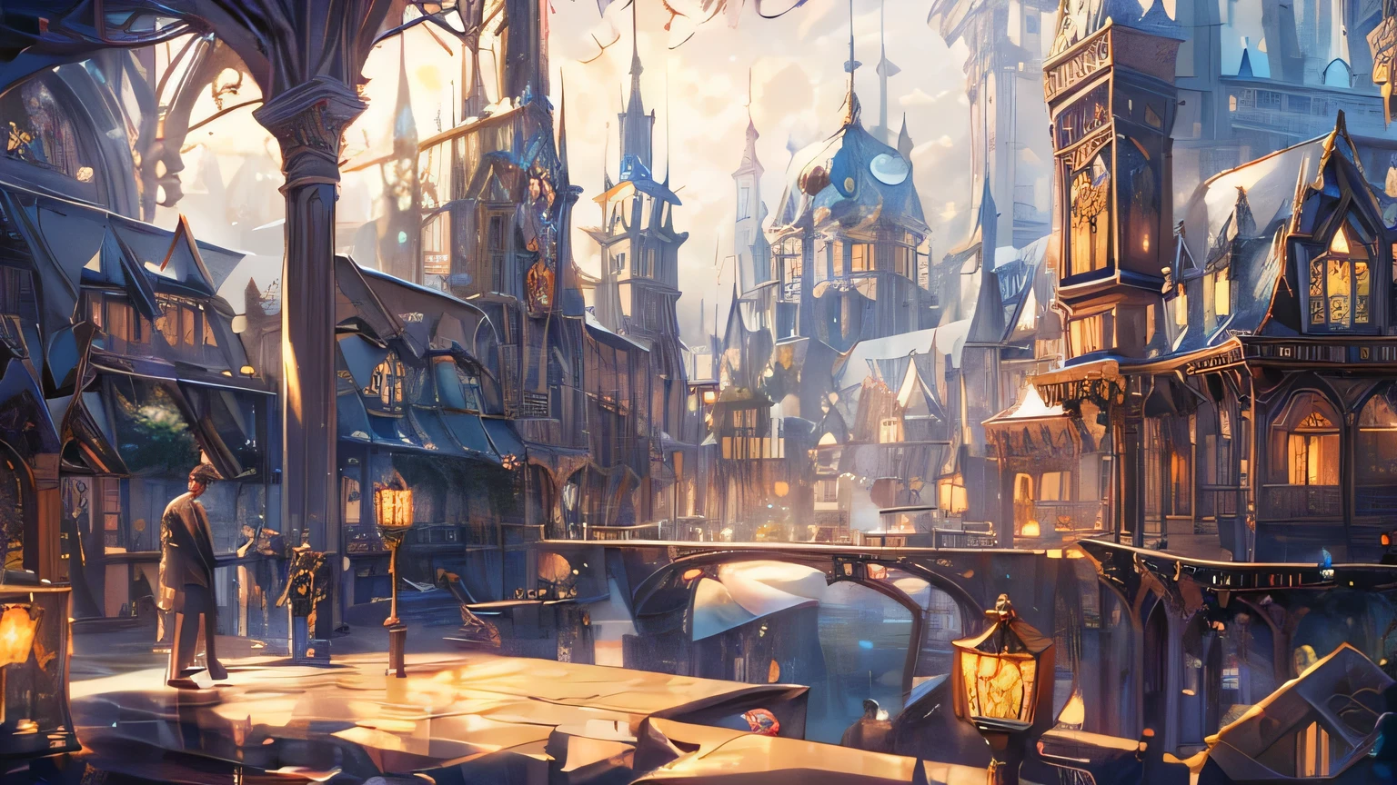 School of Magic Library　haze, Thomas Kinkade, Aaron Wiesenfeld、Beksinki、Adrian Eversen、Gedimins Plankevicius、Escher, Intricately refined textures, Matte painting details, Deep Color, wonderful, Intricate details　young wizards at the Royal Academy of Magic using