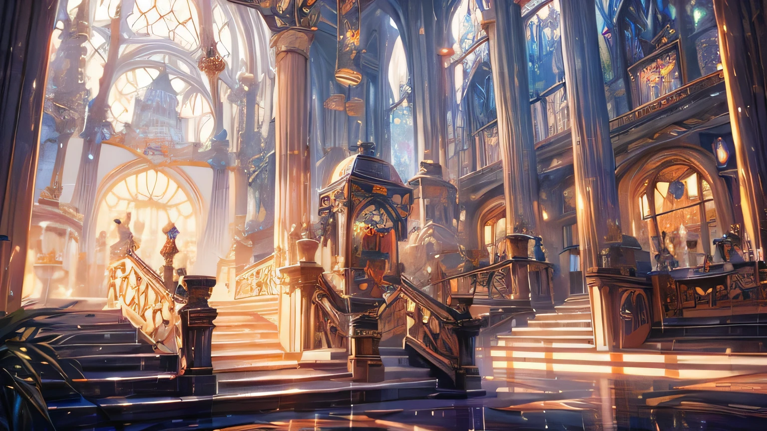 School of Magic Library haze, Thomas Kinkade, Aaron Wiesenfeld、Beksinki、Adrian Eversen、Gedimins Plankevicius、Escher, Intricately refined textures, Matte painting details, Deep Color, wonderful, Intricate details young wizards at the Royal Academy of Magic using