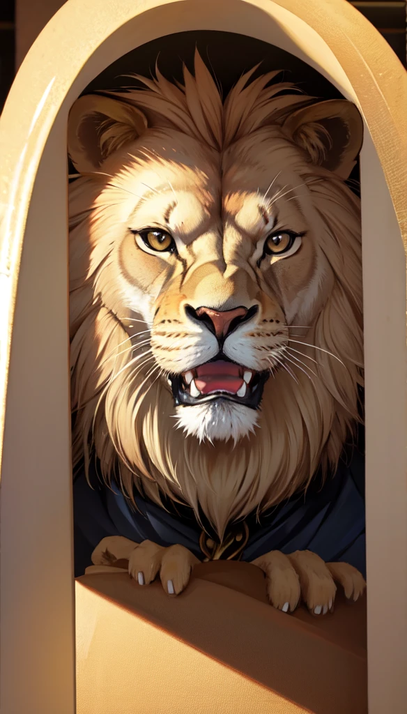 photo of lion, smiling ,8k uhd, high quality,