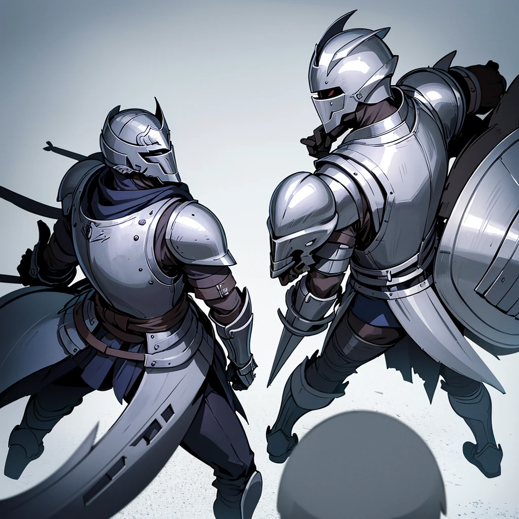 ((Full body character concept,、Full Body、Detailed character design))、(From the back、Back view、back)、Highest quality, Best Quality,Best illustrations、(((Iron Helmet))),Medieval Armor、Medieval Knight、Full grey armor、(((20-year-old male)))、Dramatic Angle、(battle)、battlefield、Movement angle、Grab the sword、wasteland、(Fighting stance)、Run、(((White background)))、(shieldを掴む、shield)、(From above at an angle)、50 people
