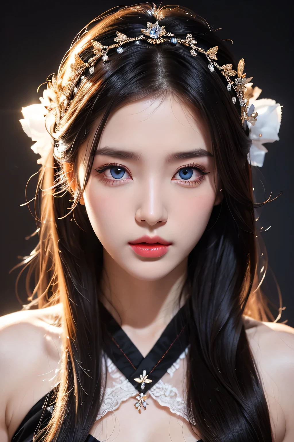 High-quality work,Realistic works,Super premium graphics,8K HD CG works,high quality graphics,High-definition and exquisite CG works,10x pixels,Ultra-fine details:1.1,Advanced technical details:1.1Realistic photo effects,Interior lighting effects:1.5,natural soft light:1.5. Light effect(Virtual light effects:1.8),ultra high resolution,shining dress,sliver long hair,silber hair,transparenthair,high detailed hair(Quality hair details:1.1)Clear eyes,Double eyelids look good,Sharp eye makeup, Create exquisite eyelash makeup, tthin eyebrows, Ultra-detailed eyes,a tall nose, lovely red lips, rosey cheeks, With delicate makeup on her face , pretty face, The face shape is perfectly proportioned,(Advanced facial details:1.1) rompts
Copy
1 Beautiful girl in beautiful Hanfu, (White lace underwear),(At the bedside,The face is charming),(White silk pantyhose,Lace),There are many yellow patterns, Long hair brown (huge tit,cleavage),beautiful hair ornaments, Nice face Cute face, Perfect face, Earring jewelry, Antique jewelry, large black eyes, Sharp eye makeup, Detailed eyelash makeup, Thin eyebrows, High nose, Nice red lips, no smile, pursed lips, rosycheeks, Large bust, Large bust, well-proportioned bust, Slim waist, Red mesh stockings,black border , chinese hanfu style, Fictional art patterns, vivid and real colors, RAW photo, Real photos are realistic, ultra high quality 8k surreal photos, Cool photos, (Virtual light effects: 1.4), 10x pixel, Magic effects (Home background,Bedrooms): 1.4), (hyper detail eyes: 1.4), (Eyelids): Eyes): Red: 1.4), (black eye pupil: 1.8)Beautiful girl portrait, lone girl, ancient hanfu background, head straight-looking at viewer, Wide original image, 8K quality, Super sharp , Most detailed、The sharpest image, Detailed bright background,,Women's artwork,Dress full body video,Realism,Amazing Cleavage,My eyes are very bright today