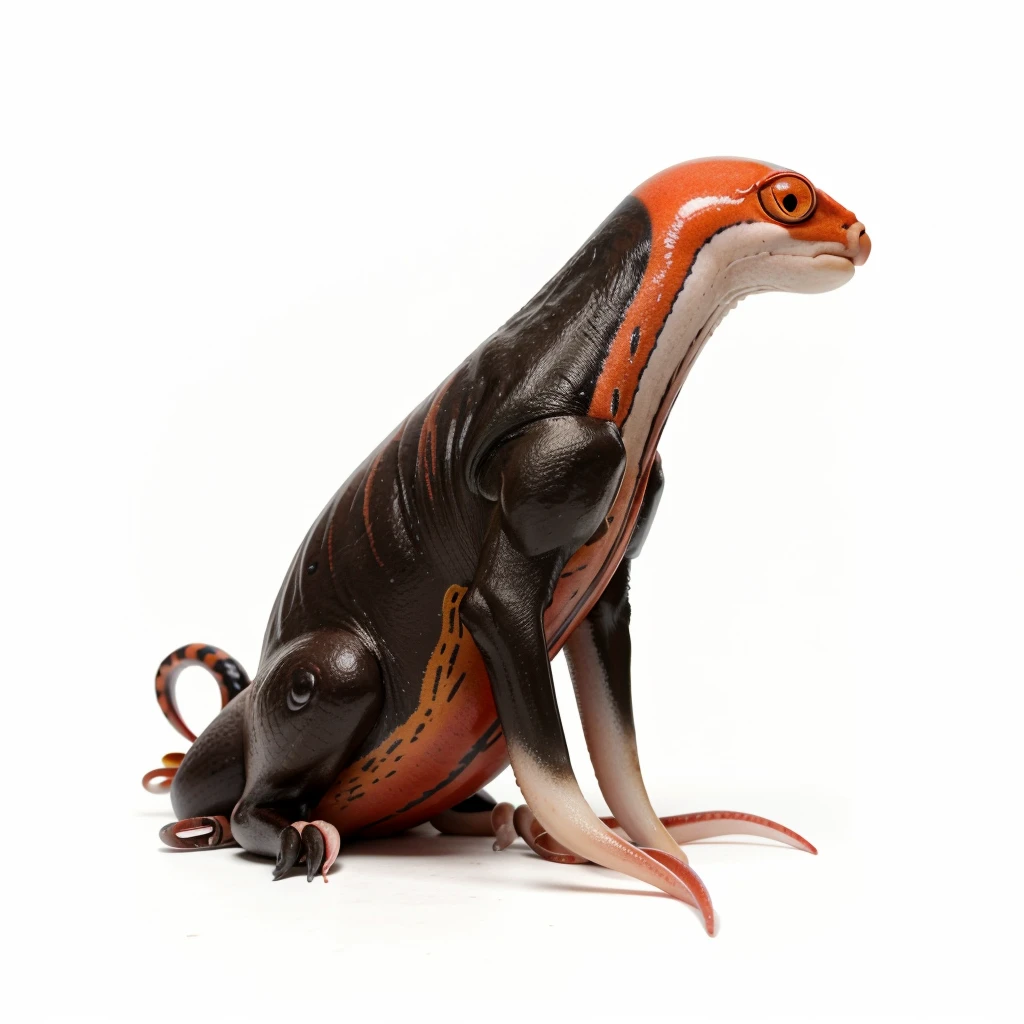 Big Animaly, has red stripes on his skin, yellow eyes, squid mixed with atom, Grassroots, (no background)