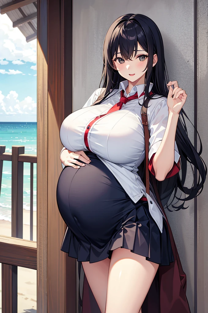 1 Girl,seaside、skirt,Long hair,Huge breasts,Pregnant