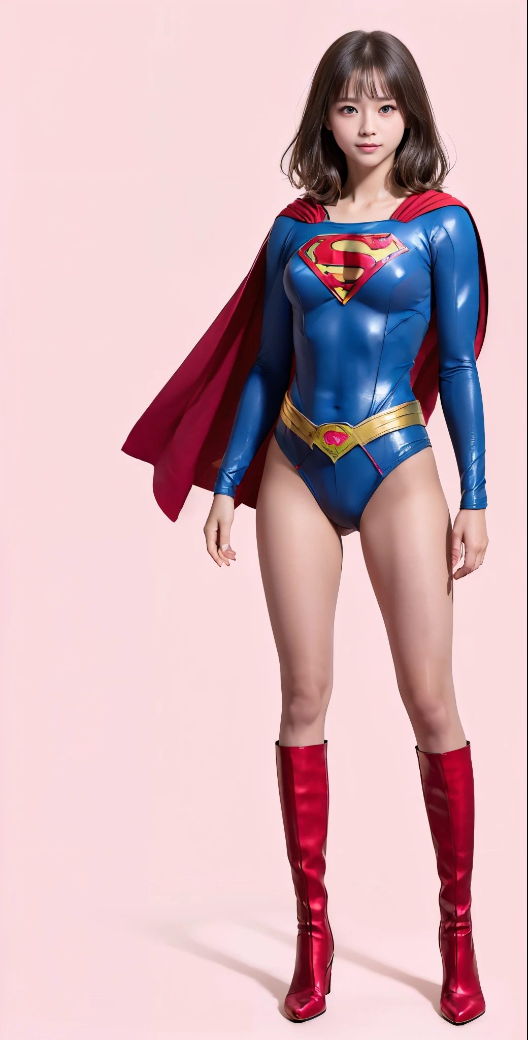 No background、(((Beautiful legs in black tights.)))、(((Legally express the beauty of your smile)))、((((Make the most of your original images)))、(((Supergirl Costume)))、(((Beautiful very short hair)))、(((suffering)))、(((Please wear black tights....、Wear red boots)))、((Best image quality、8K))、((Highest quality、8K、masterpiece:1.3))、(((Preserve background )))、Sharp focus:1.2、Beautiful woman with perfect figure:1.4、Slim Abs:1.2、Wet body:1.5、Highly detailed face and skin texture、8K