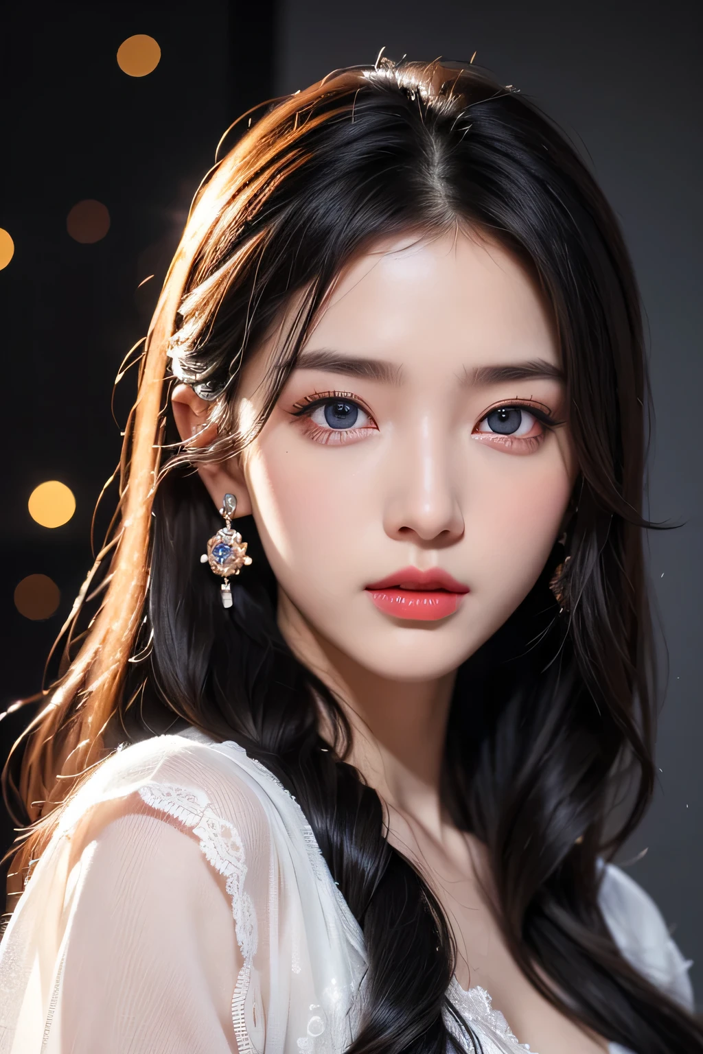 High-quality work,Realistic works,Super premium graphics,8K HD CG works,high quality graphics,High-definition and exquisite CG works,10x pixels,Ultra-fine details:1.1,Advanced technical details:1.1Realistic photo effects,Interior lighting effects:1.5,natural soft light:1.5. Light effect(Virtual light effects:1.8),ultra high resolution,shining dress,sliver long hair,silber hair,transparenthair,high detailed hair(Quality hair details:1.1)Clear eyes,Double eyelids look good,Sharp eye makeup, Create exquisite eyelash makeup, tthin eyebrows, Ultra-detailed eyes,a tall nose, lovely red lips, rosey cheeks, With delicate makeup on her face , pretty face, The face shape is perfectly proportioned,(Advanced facial details:1.1)1 Beautiful girl in beautiful Hanfu, (White lace underwear),(At the bedside,The face is charming),(White silk pantyhose,Lace),There are many yellow patterns, Long hair brown (huge tit,cleavage),beautiful hair ornaments, Nice face Cute face, Perfect face, Earring jewelry, Antique jewelry, large black eyes, Sharp eye makeup, Detailed eyelash makeup, Thin eyebrows, High nose, Nice red lips, no smile, pursed lips, rosycheeks, Large bust, Large bust, well-proportioned bust, Slim waist, Red mesh stockings,black border , chinese hanfu style, Fictional art patterns, vivid and real colors, RAW photo, Real photos are realistic, ultra high quality 8k surreal photos, Cool photos, (Virtual light effects: 1.4), 10x pixel, Magic effects (Home background,Bedrooms): 1.4), (hyper detail eyes: 1.4), (Eyelids): Eyes): Red: 1.4), (black eye pupil: 1.8)Beautiful girl portrait, lone girl, ancient hanfu background, head straight-looking at viewer, Wide original image, 8K quality, Super sharp , Most detailed、The sharpest image, Detailed bright background,,Women's artwork,Dress full body video,Realism,Amazing Cleavage,My eyes are very bright today