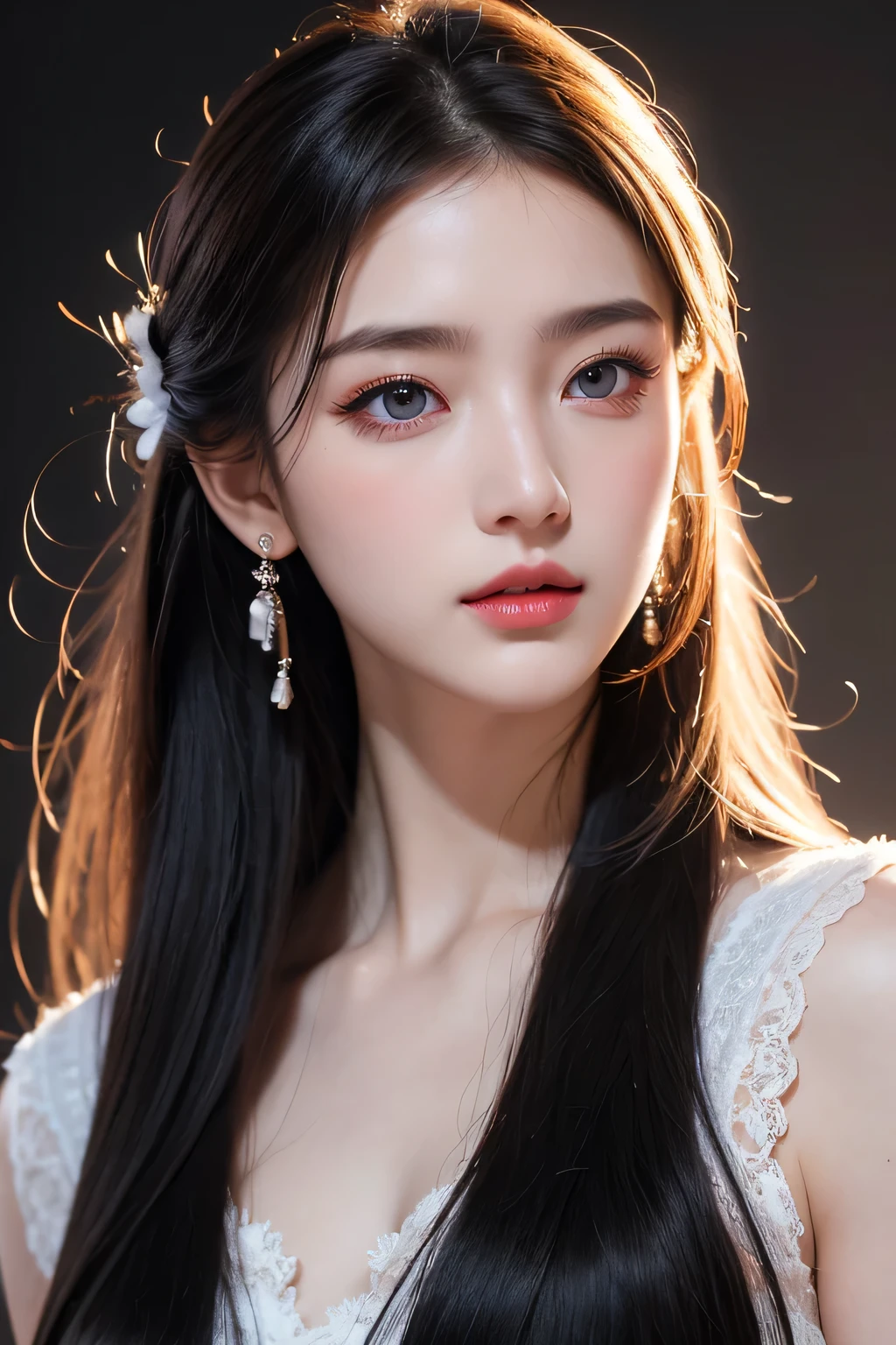 High-quality work,Realistic works,Super premium graphics,8K HD CG works,high quality graphics,High-definition and exquisite CG works,10x pixels,Ultra-fine details:1.1,Advanced technical details:1.1Realistic photo effects,Interior lighting effects:1.5,natural soft light:1.5. Light effect(Virtual light effects:1.8),ultra high resolution,shining dress,sliver long hair,silber hair,transparenthair,high detailed hair(Quality hair details:1.1)Clear eyes,Double eyelids look good,Sharp eye makeup, Create exquisite eyelash makeup, tthin eyebrows, Ultra-detailed eyes,a tall nose, lovely red lips, rosey cheeks, With delicate makeup on her face , pretty face, The face shape is perfectly proportioned,(Advanced facial details:1.1)1 Beautiful girl in beautiful Hanfu, (White lace underwear),(At the bedside,The face is charming),(White silk pantyhose,Lace),There are many yellow patterns, Long hair brown (huge tit,cleavage),beautiful hair ornaments, Nice face Cute face, Perfect face, Earring jewelry, Antique jewelry, large black eyes, Sharp eye makeup, Detailed eyelash makeup, Thin eyebrows, High nose, Nice red lips, no smile, pursed lips, rosycheeks, Large bust, Large bust, well-proportioned bust, Slim waist, Red mesh stockings,black border , chinese hanfu style, Fictional art patterns, vivid and real colors, RAW photo, Real photos are realistic, ultra high quality 8k surreal photos, Cool photos, (Virtual light effects: 1.4), 10x pixel, Magic effects (Home background,Bedrooms): 1.4), (hyper detail eyes: 1.4), (Eyelids): Eyes): Red: 1.4), (black eye pupil: 1.8)Beautiful girl portrait, lone girl, ancient hanfu background, head straight-looking at viewer, Wide original image, 8K quality, Super sharp , Most detailed、The sharpest image, Detailed bright background,,Women's artwork,Dress full body video,Realism,Amazing Cleavage,My eyes are very bright today