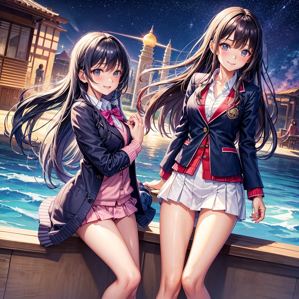 best quality,,smile,blazer,swimsuit,nepal,middle School girlultiple girls are depicted,harem,idol group,starry sky background,photo shoot,long hair,wearing a cardigan,beautiful girlの国,girl's paradise,highest quality,big breasts,leather jacket,happy girl,horny girl,Blue eyes,perfect face,standing position,She has her bangs down,fur jacket,Beautiful eyes,smooth hair,perfect eyes,beautiful girl,Angel Girl,multicolored hair colors,naughty girl,beautiful,High-dimensional beautiful girl,Multidimensional beautiful girl,gathering,Group、,classroom,School,
