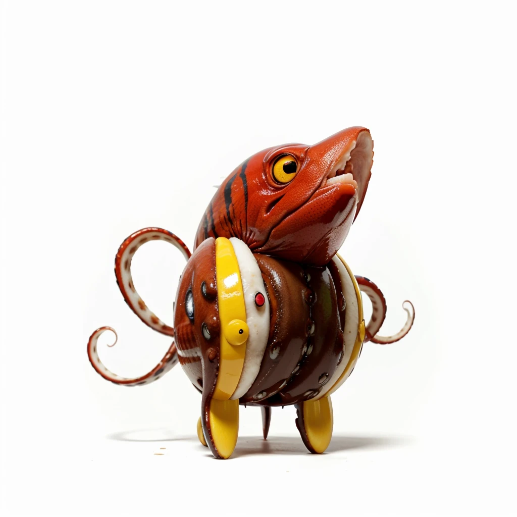 Big Animaly, has red stripes on his skin, yellow eyes, squid mixed with atom, Grassroots, (no background)