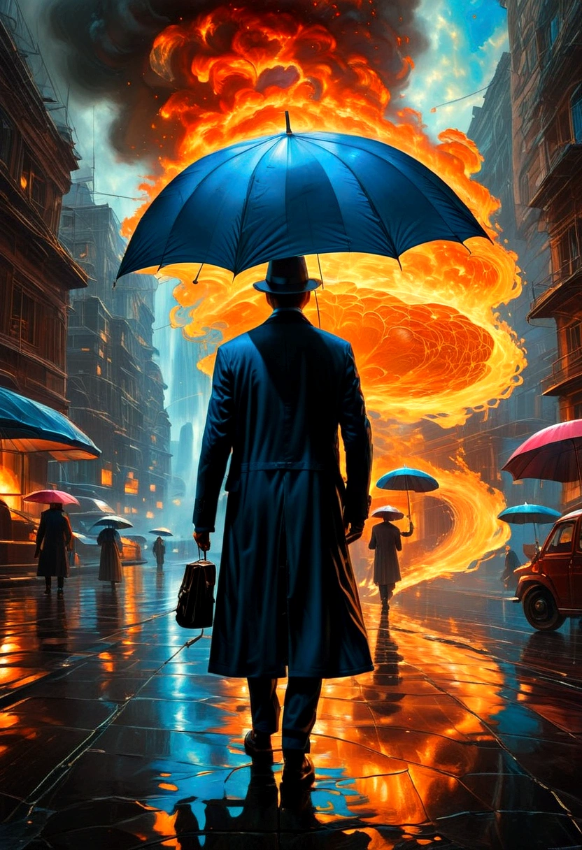 Person with an Umbrella, by James Balog, best quality, masterpiece, very aesthetic, perfect composition, intricate details, ultra-detailed