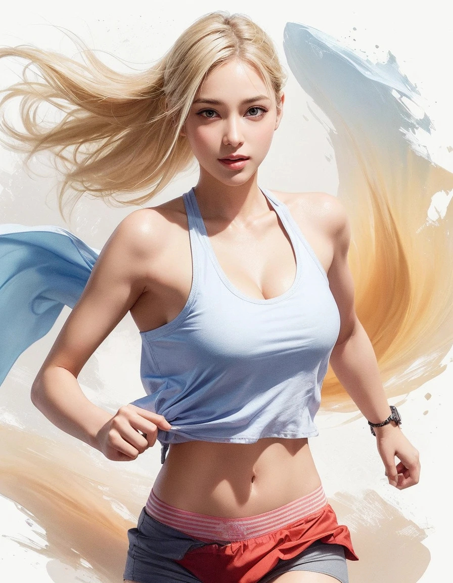 8K, masutepiece, Raw photo, Best Quality, Photorealistic, Highly detailed CG Unity 8k wallpaper, depth of fields, Professional Lighting, Ray tracing, (Extremely beautiful face, Beautiful lips, Beautiful eyes), intricate detail face, ((Ultra detailed skin)) 1girl in, deepshadow, Cute s, ((Looking at Viewer)), (seducting smile), (Blurry background), (long saggy breasts:1.3), (Large breasts、Huge breasts:1.5), (Female soldiers:1.3), Clear eyes, black backgrounds, Front shot, (pale skin), Face forward, (Big eyes), (upperbody shot), (Camel toe), (Camouflage T-shirt), (hi-top fade:1.5), ((I can see panties:1.3)),