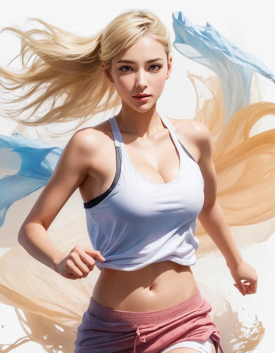8K, masutepiece, Raw photo, Best Quality, Photorealistic, Highly detailed CG Unity 8k wallpaper, depth of fields, Professional Lighting, Ray tracing, (Extremely beautiful face, Beautiful lips, Beautiful eyes), intricate detail face, ((Ultra detailed skin)) 1girl in, deepshadow, Cute  s, ((Looking at Viewer)), (seducting smile), (Blurry background), (long saggy breasts:1.3), (Large breasts、Huge breasts:1.5), (Female soldiers:1.3), Clear eyes, black backgrounds, Front shot, (pale skin), Face forward, (Big eyes), (upperbody shot), (Camel toe), (Camouflage T-shirt), (hi-top fade:1.5), ((I can see panties:1.3)),