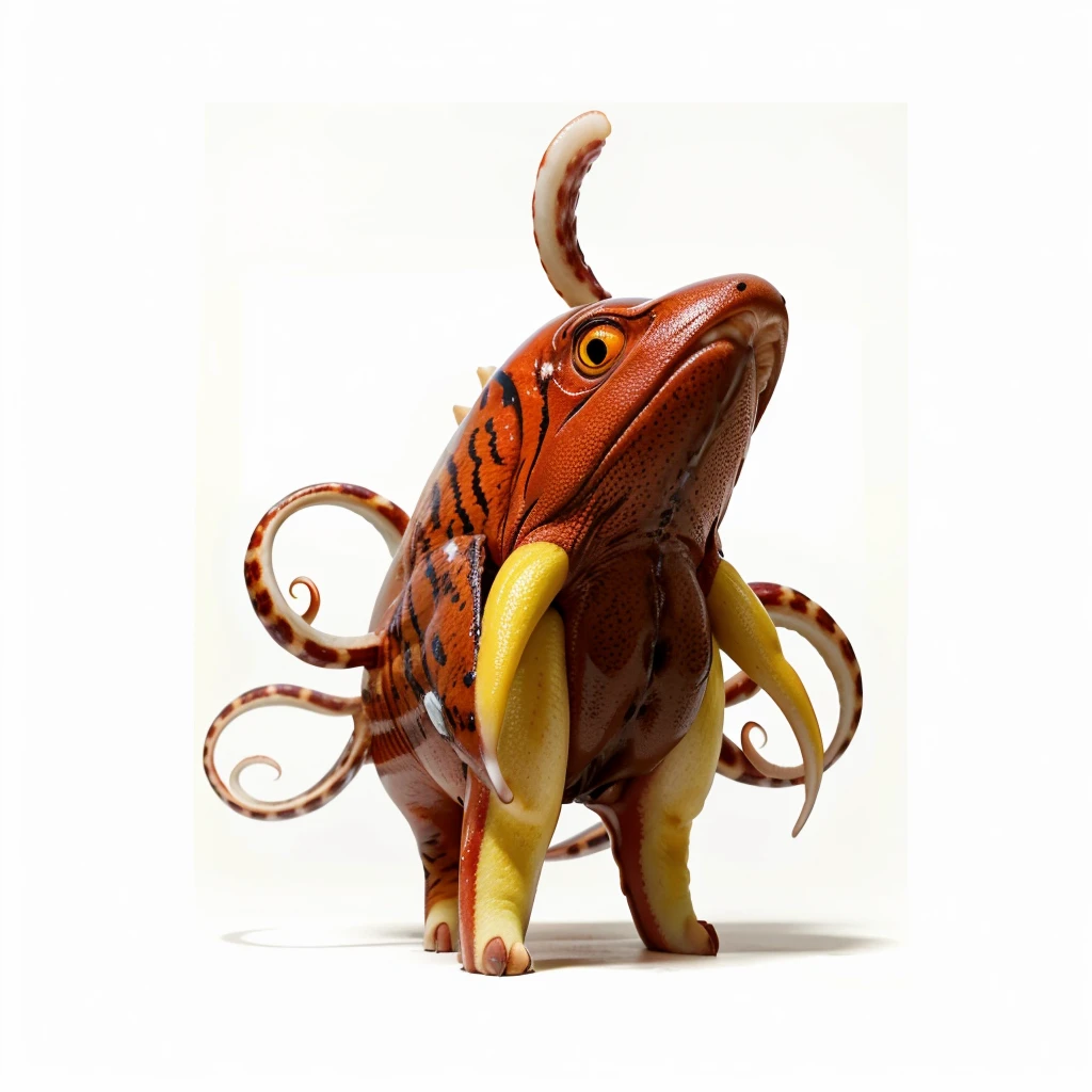 Big Animaly, has red stripes on his skin, yellow eyes, squid mixed with atom, Grassroots, (no background)
